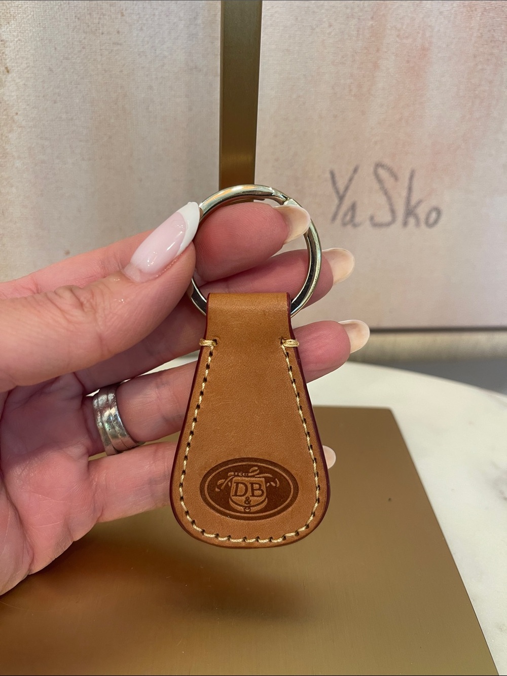 NWOT Dooney & Bourke Brown Leather Key Ring with DB Logo